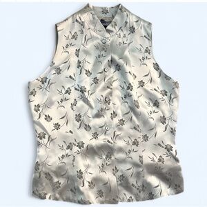 Vintage 100% Silk Floral Sleeveless Blouse Size 2